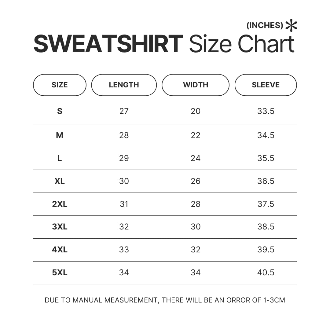 Sweatshirt Size Chart - Cyberpunk: Edgerunners Shop