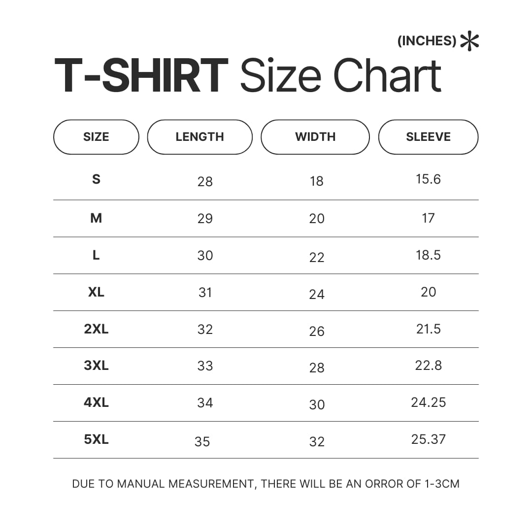 T shirt Size Chart - Cyberpunk: Edgerunners Shop