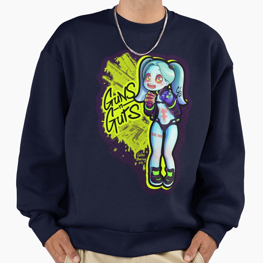 Rebecca From Edgerunners Guns N Guts Crop Sweatshirt - Image 5