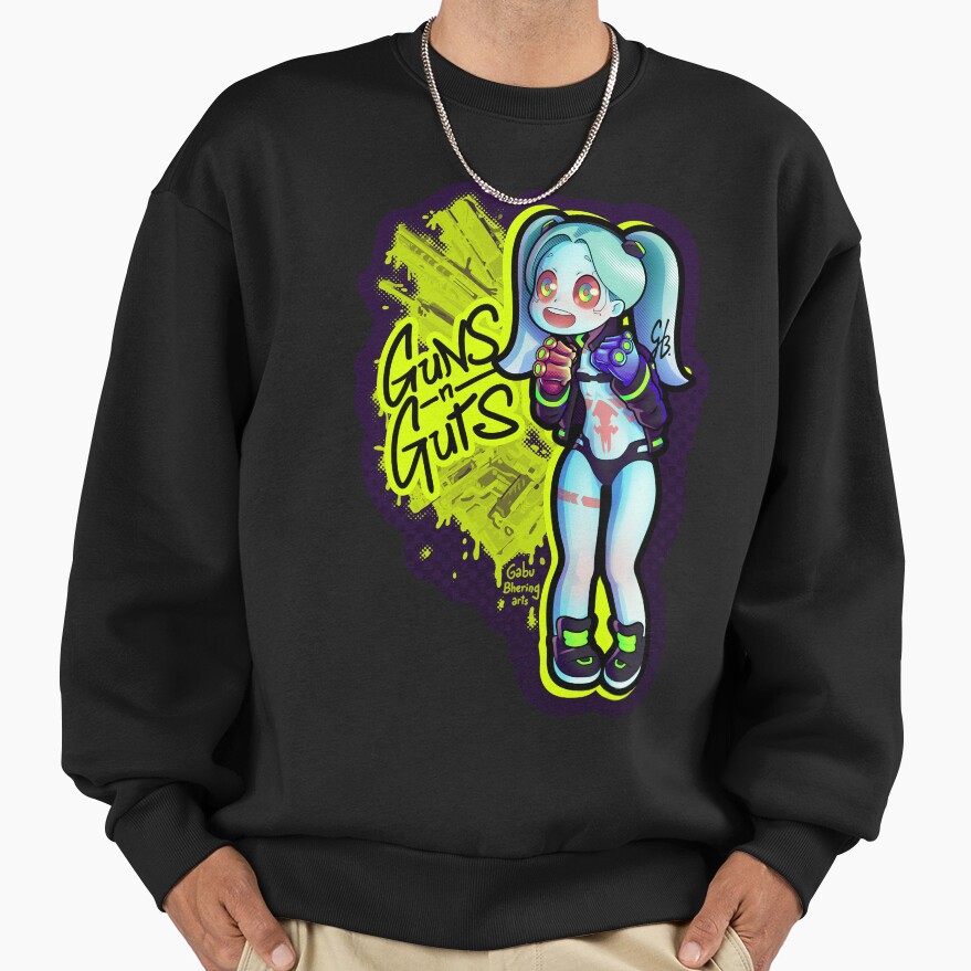 Rebecca From Edgerunners Guns N Guts Crop Sweatshirt - Image 2