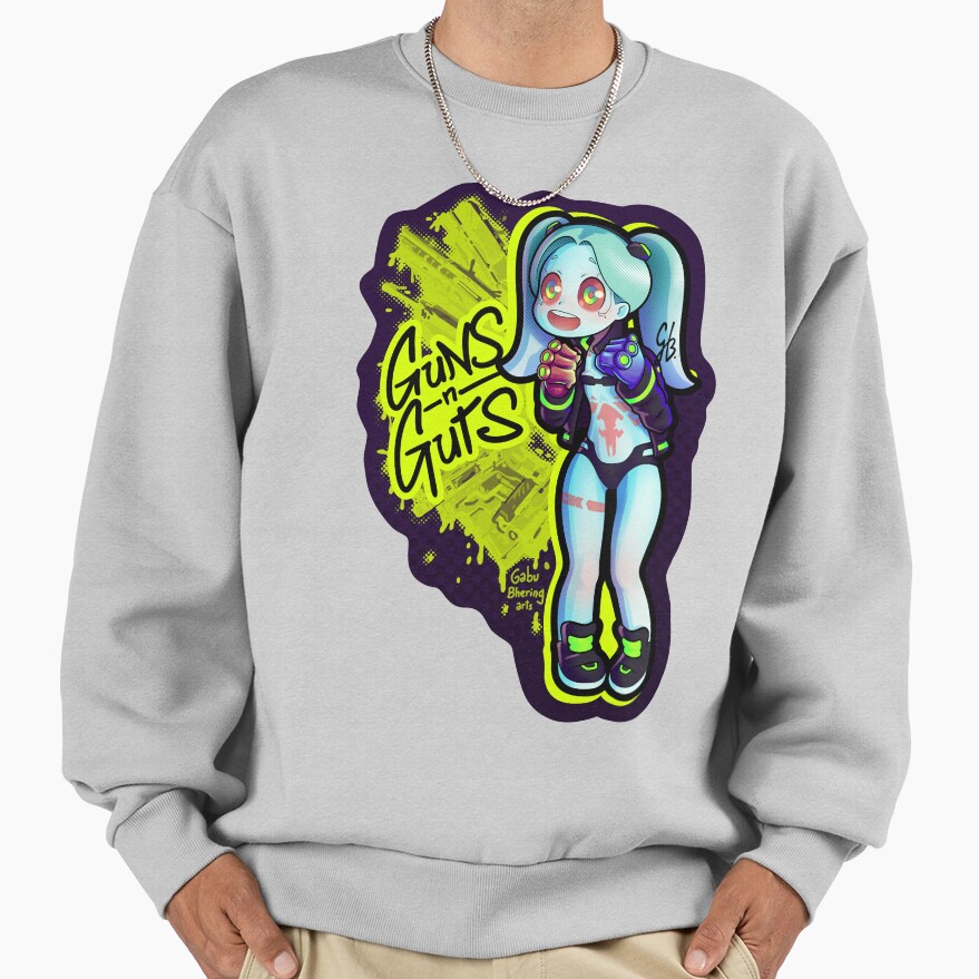 Rebecca From Edgerunners Guns N Guts Crop Sweatshirt - Image 4