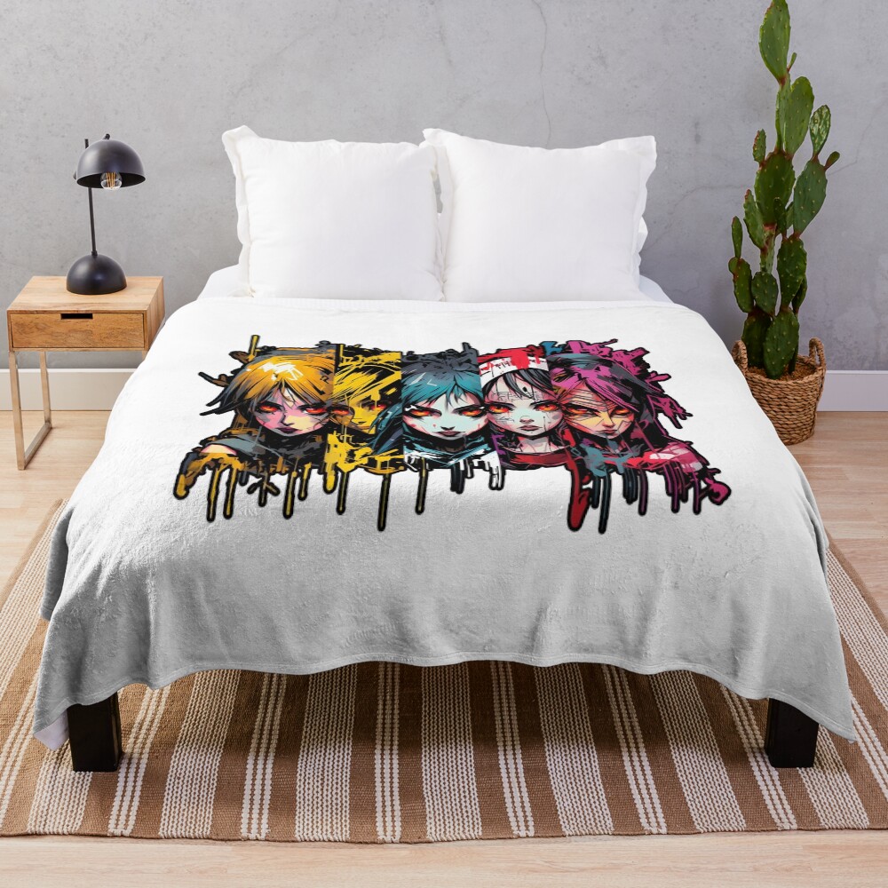 Comic Strip Anime Cyberpunk Witches Throw Blanket