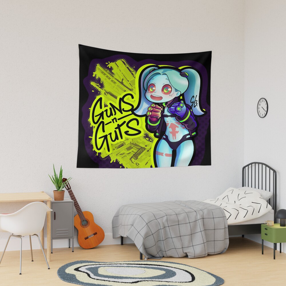 Rebecca From Edgerunners Guns N Guts Crop Tapestry